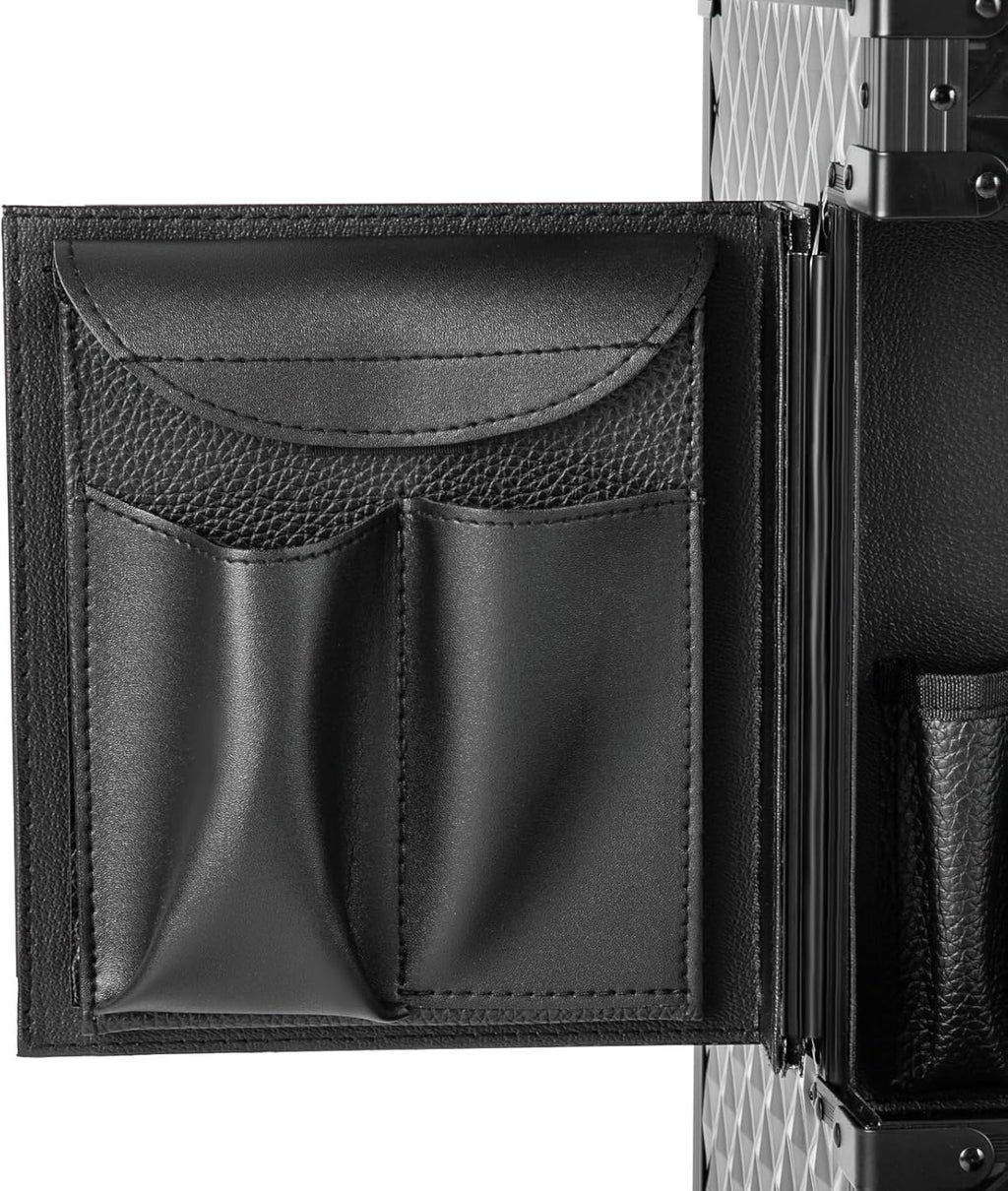 Rolling Makeup Case, Beauty Salon Cosmetic Luggage Travel Organizer with Combination Locks, with 4 Storage Compartments and Wheels for Barber, Travel Makeup Hair Styling