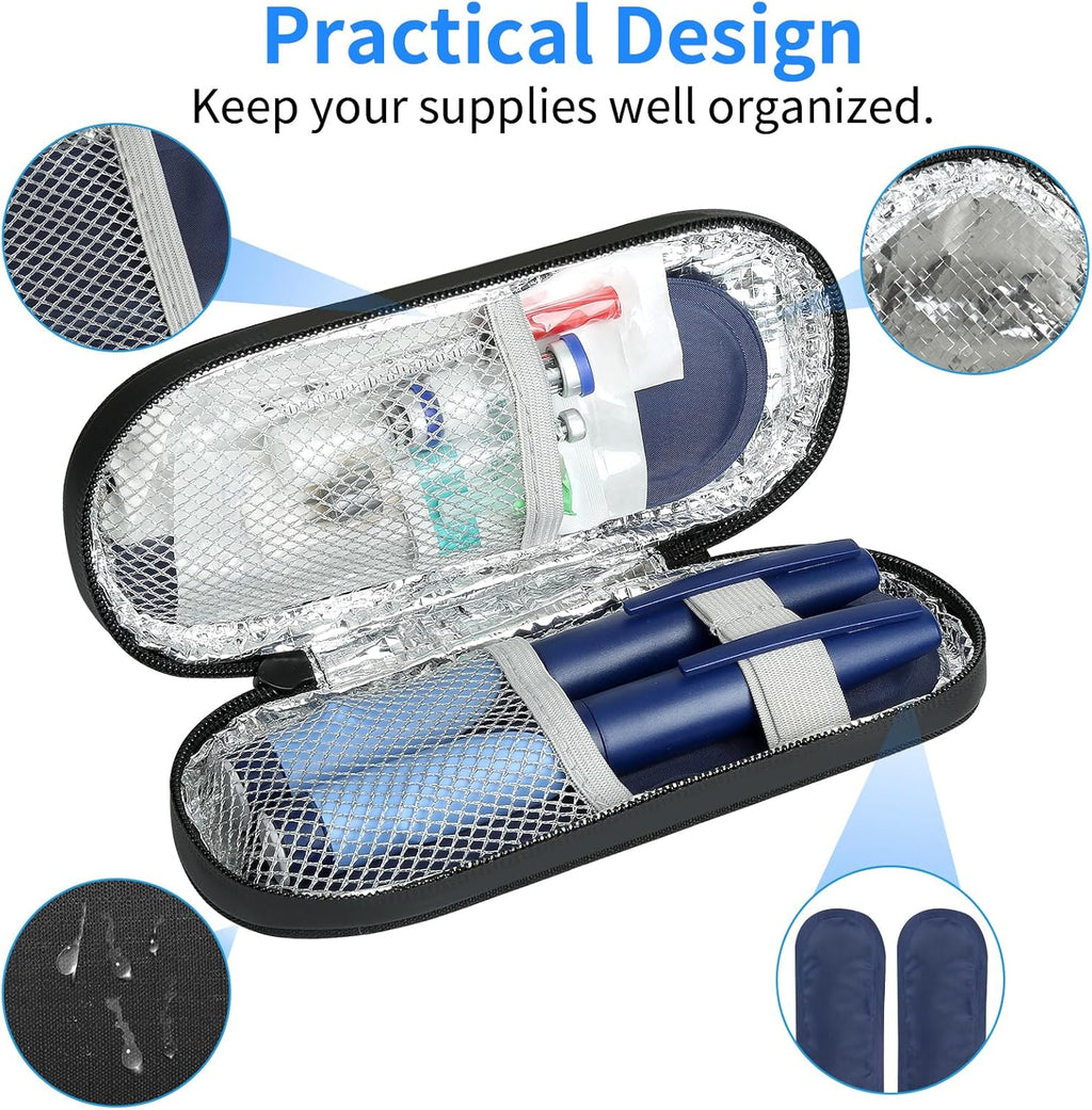 Insulin Pen Cooler Travel Case with 2 Reusable TSA Approved Ice Packs, Diabetic Medication Insulated Cooler Bag for Insulin Pens and Other Diabetic Supplies Storage Black