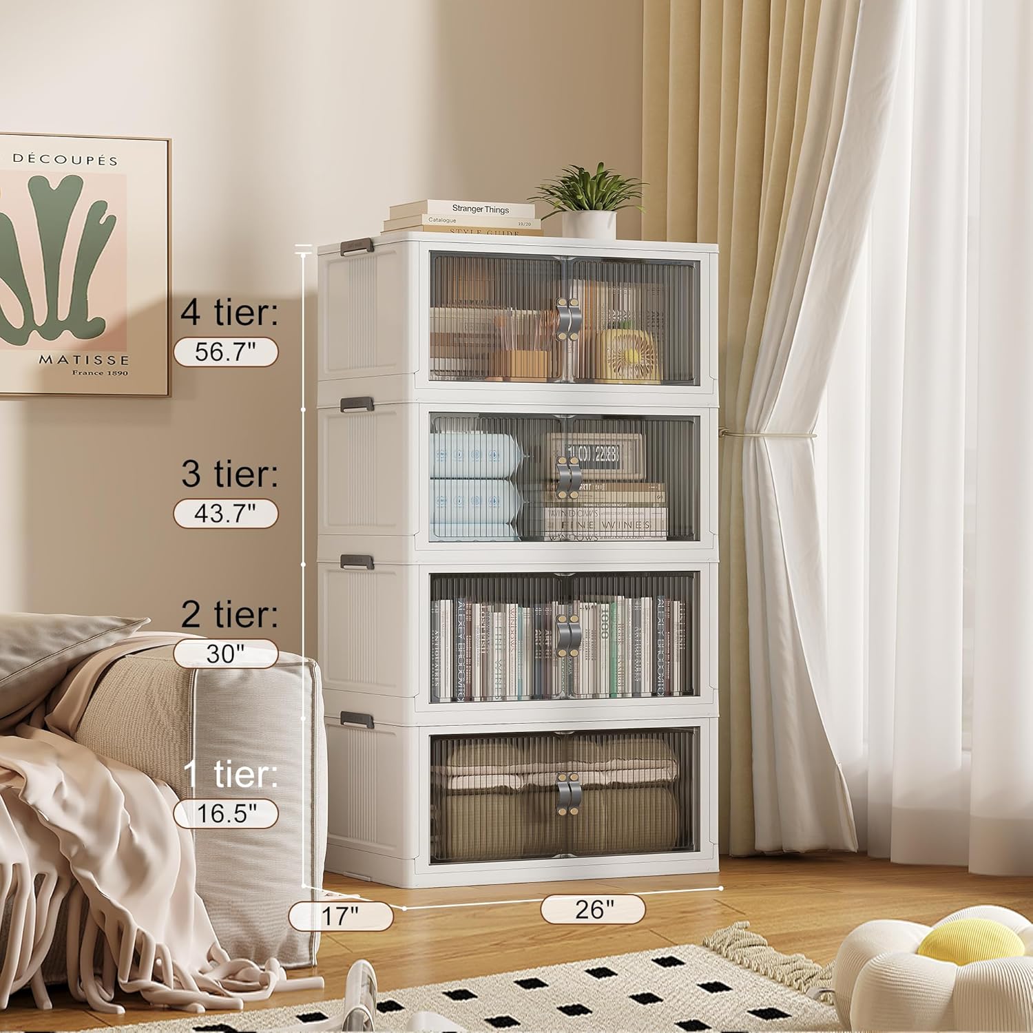 SAILUN 116Gal/464Qt Stackable Storage Bins Folding Collapsible Storage Bins with Lid, Closet Organizers and Storage,Grey 26" W x 17" D x 56.7" H