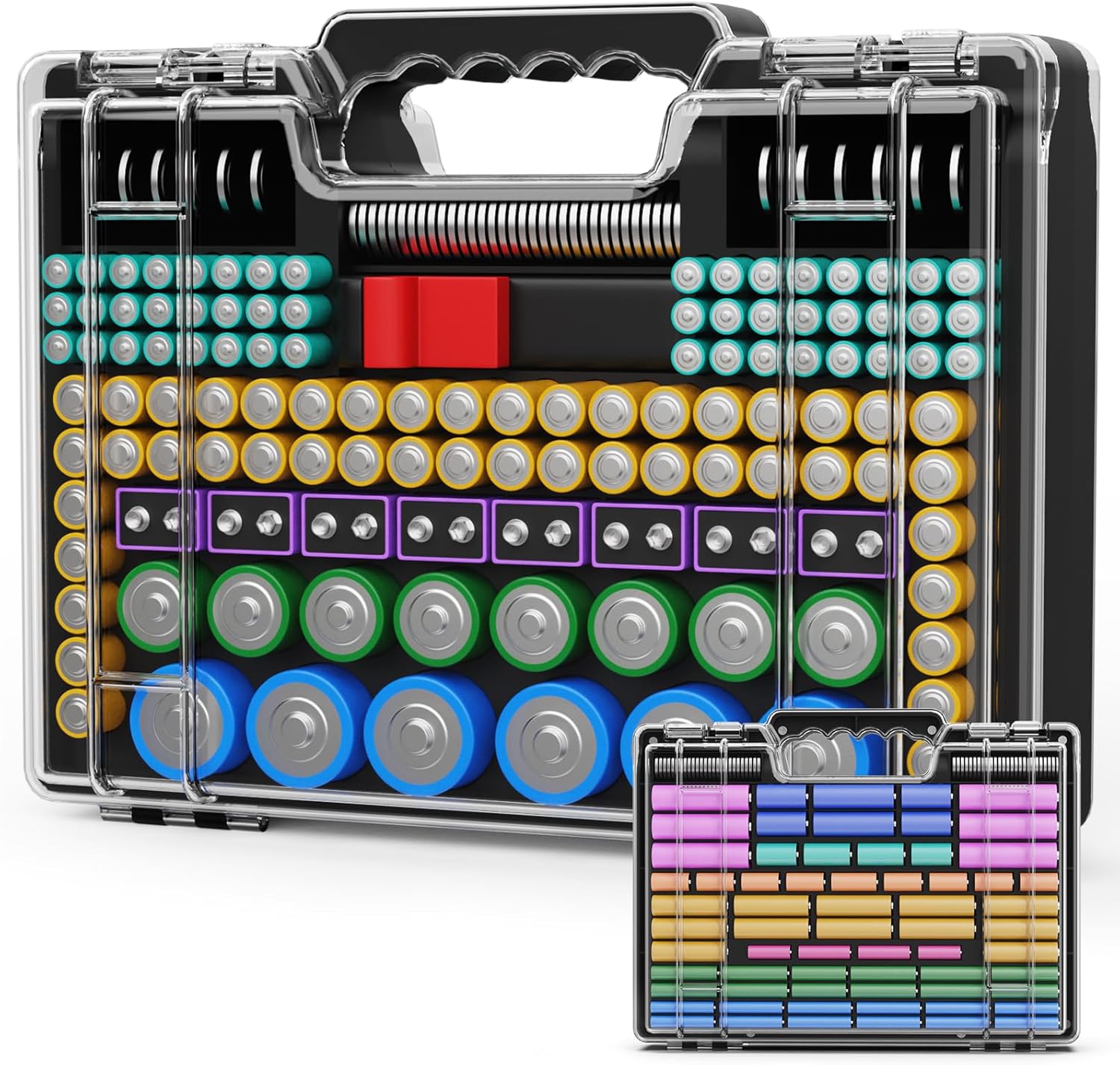 Battery Organizer Storage Holder Box Case with Tester, Ultra-Large 262+ Batteries Container with Double-Sided, Holds AA AAA 4A 23A C D Cell 9V 3V Lithium 4LR44 CR3 CR123A 18650 (Black)