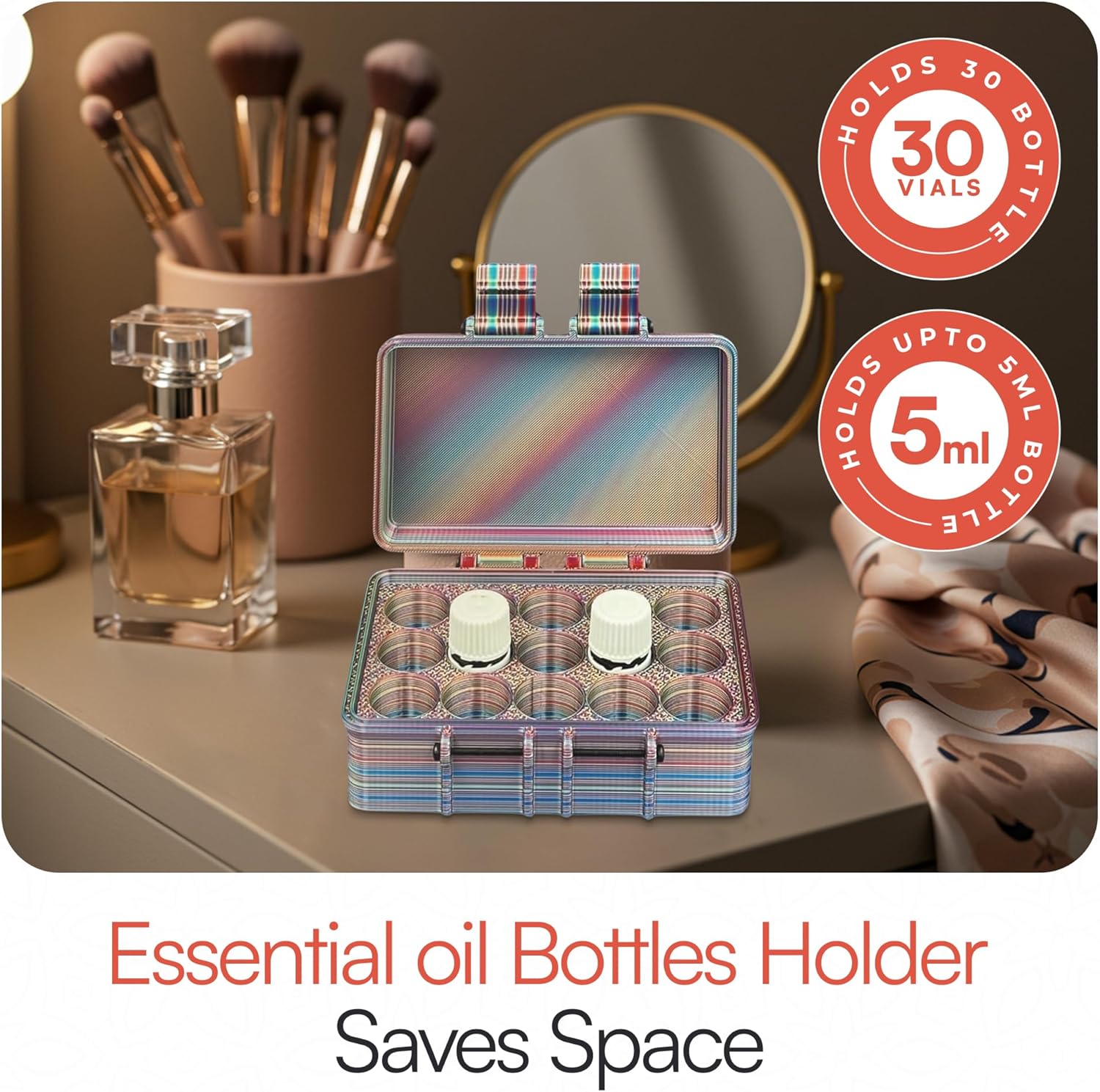 3D Printed Essential Oils Storage Case Compatible with Young Living 5ml Essential Oils - 5ml Bottle Storage Box with 30 Slots - Essential Oil Carrying Case, 16mm Max Diameter, 35mm Max Height