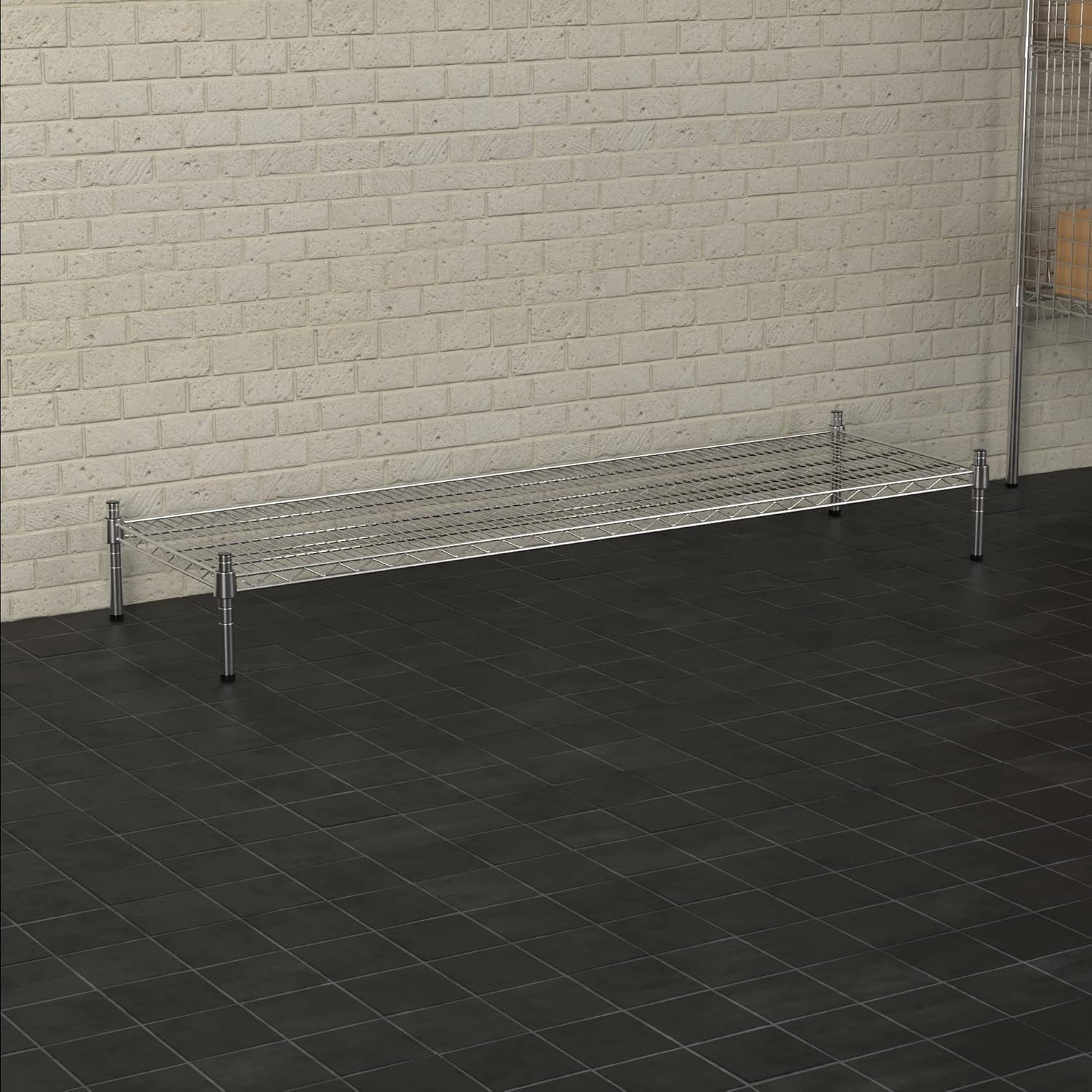 18" x 60" NSF Chrome Wire Stationary Dunnage Storage Rack with 8" Posts, Ideal for Commercial Kitchen, Home, Garage, Warehouse, Shelters