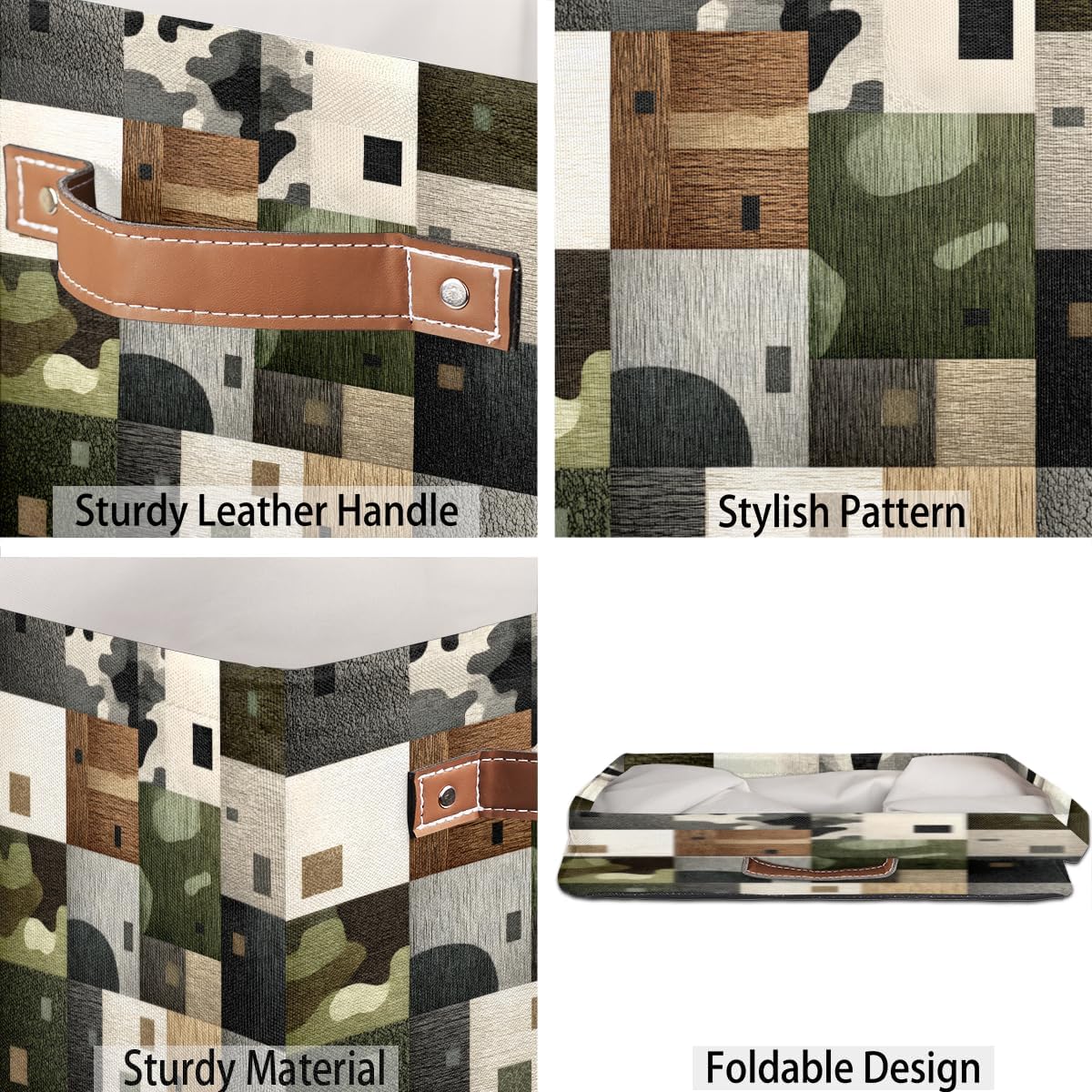 TropicalLife 13x13x13 Inch Large Fabric Storage Cube Geometric Pattern Foldable Storage Bin with Handles Organizer Boxes Cube Basket for Shelves Organizing Closet