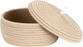 Sea Team Round Cotton Rope Storage Basket with Lid, Decorative Woven Storage Bin, Pot, Caddy, Organizer, Container for Snacks, Towels, Plants, 10 x 4.5 Inches (Small, Shallow, Khaki)