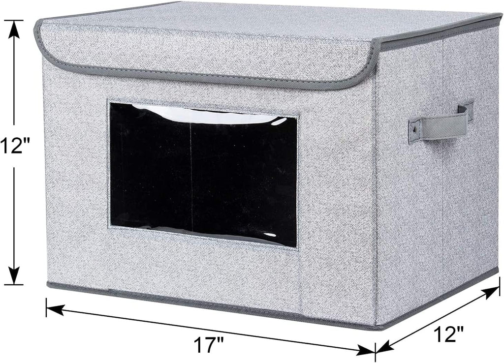 Univivi Fabric Foldable Storage Boxes [4-Pack] Large Collapsible Stackable Storage Bins with Lids, Closet Organizers and Storage Cube Basket for Home, Office, Bedroom (Gray, 17“ x 12” x 12")