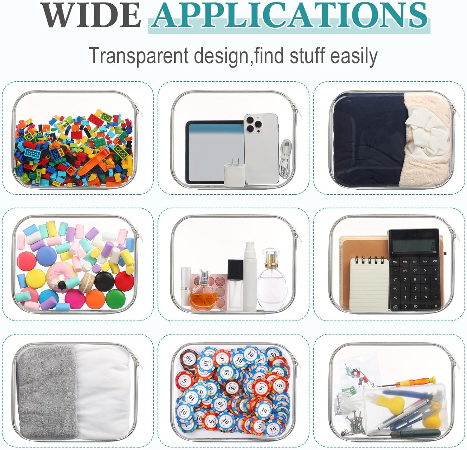 Sanwuta 6 Pcs Clear Hard Zipper Case Hard Plastic Zipper Pouches Transparent Makeup Bag Pencil Pouches for Travel Snacks Christmas Trinket Storage Organizer Box(Gray,9.84 x 7.87 x 2 Inch)