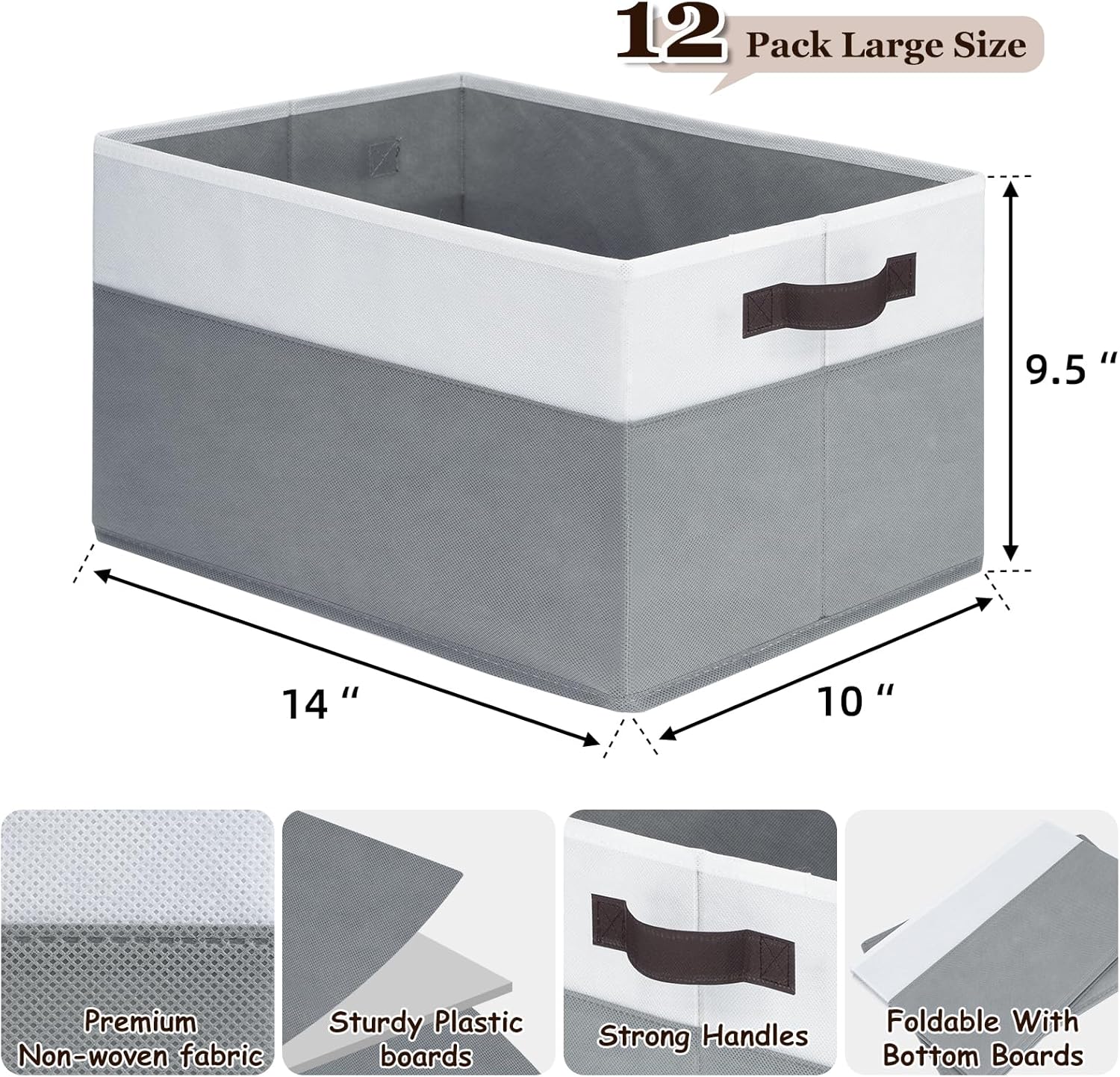 Criusia 12 Pack Large Storage Baskets for Shelves | Fabric Closet Organizers and Storage Bins with Handles for Home Organization | Decorative Collapsible Basket for Organizing Clothes Toy Nursery