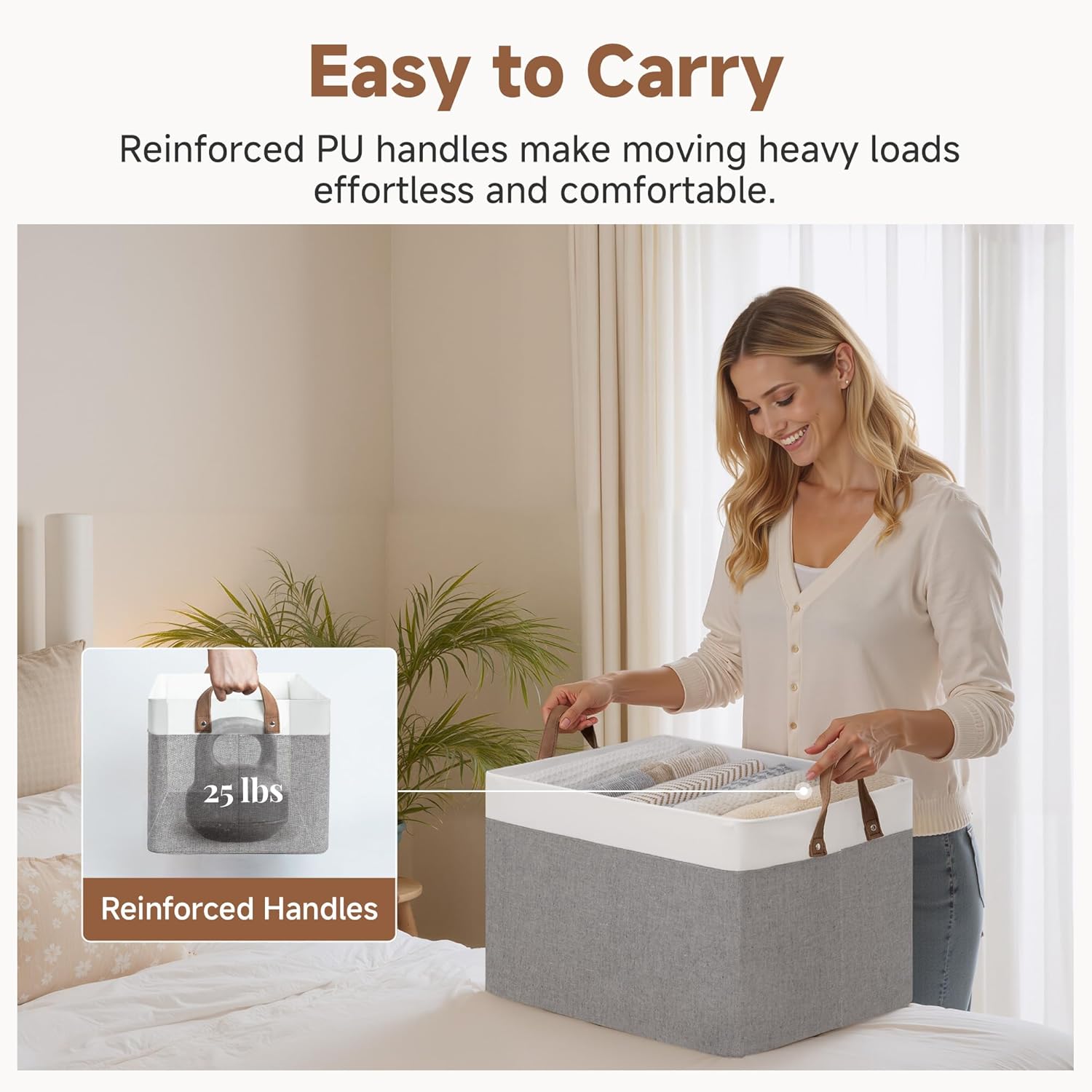 StorageWorks Storage Bins, Fabric Storage Bins for Shelves, Extra Large Storage Baskets with Metal Frame, Closet Baskets and Bins with Handles, Jumbo, Gray and White, 2-Pack