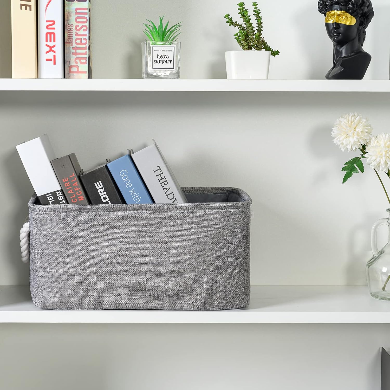 TheWarmHome Storage Bins Basket - Storage Baskets for Organizing Shelves,Home Closet Organizer for Book Shelf Organization,Fabric Storage Cubes,Medium Decorative Grey Basket Gift
