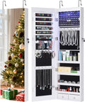 GISSAR Full Length Mirror Jewelry Cabinet, 6 LEDs Jewelry Armoire Wall Mounted Over The Door Hanging, Jewelry Organizer Storage with Lights Lockable White