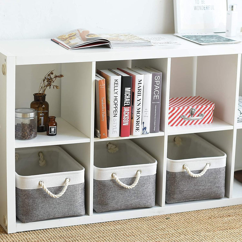 TcaFmac Storage Basket for Organizing - Large 4 Pack 15.8x11.8x8.2 inch Fabric Storage Bins for Shelves, Foldable Storage Cubes for Closet Cloth Toy Gift Kids(White&Grey)