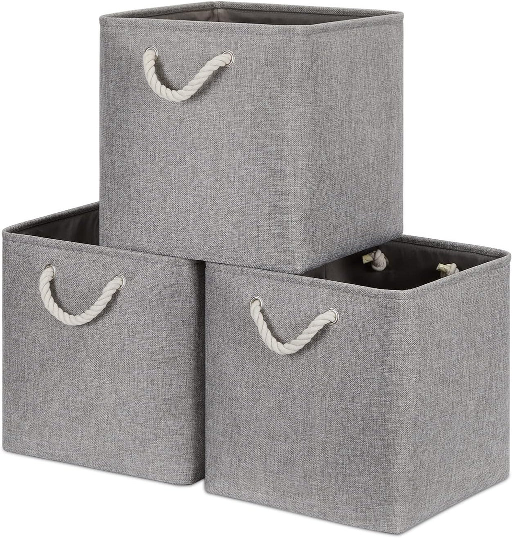 Bidtakay Grey Baskets Foldable Storage Cube Bins 13x13x13 Cube Storage Organizer Closet Set of 3 Fabric Storage Baskets for Home Office Large Baskets for Nursery Baby Toy Storage