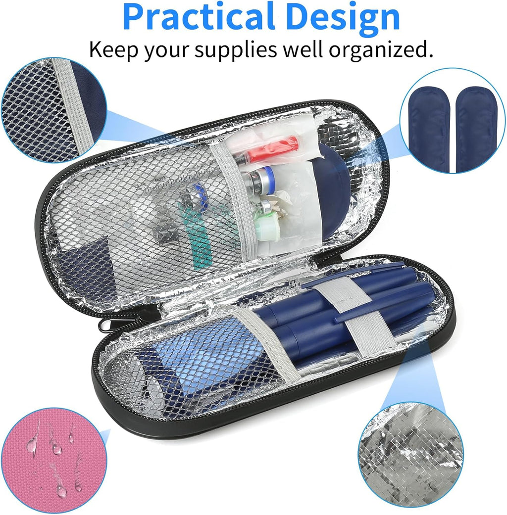 Insulin Pen Cooler Travel Case with 2 Reusable TSA Approved Ice Packs, Diabetic Medication Insulated Cooler Bag for Insulin Pens and Other Diabetic Supplies Storage Pink