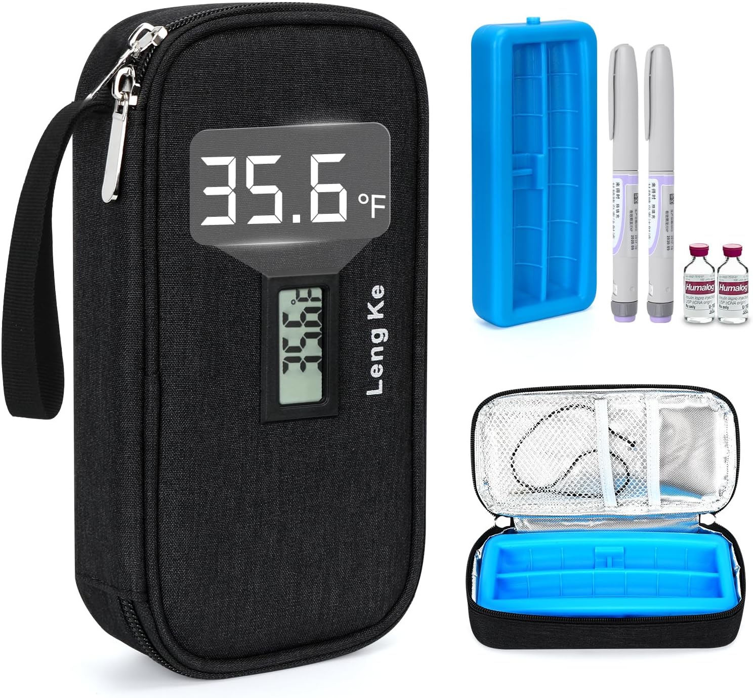 Insulin Cooler Travel Case, TSA Approved Refrigerated Medicine Travel Bag with Protective Ice Brick, Temperature Display Diabetic Medication Cooling Bag for Pen & Vials (Black)