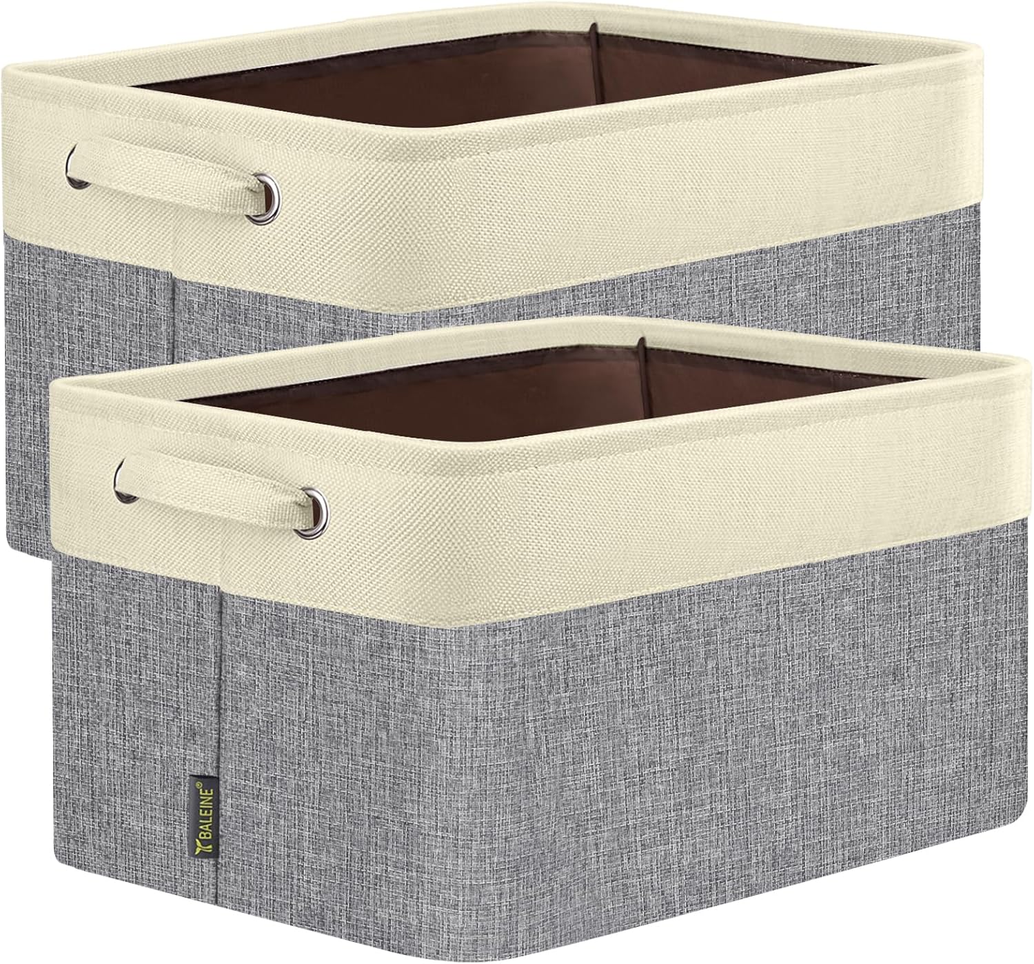 BALEINE 2 Pack Fabric Storage Bins for Shelves, Linen Storage Baskets for Organizing, Decorative Closet Bins for Clothes, Home (Grey, 14''x10''x8.5'')