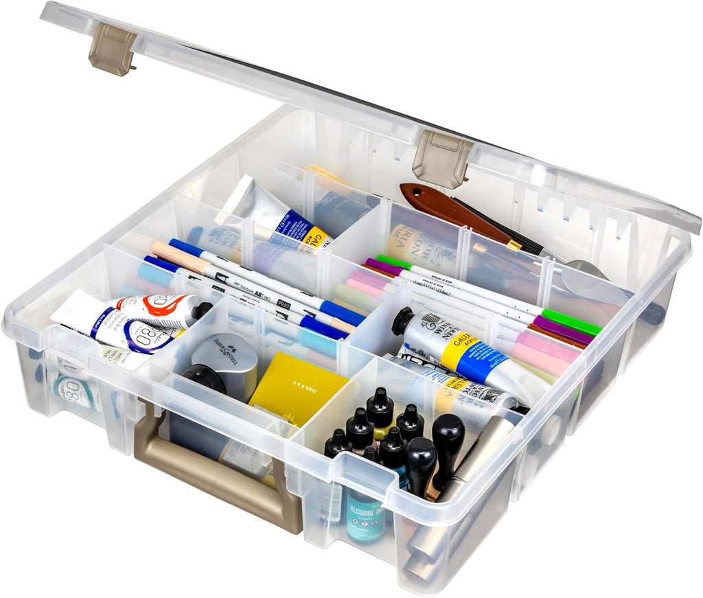 ArtBin 9007AB Super Satchel with Removable Dividers, Portable Art & Craft Organizer with Handle, [1] Plastic Storage Case, Clear