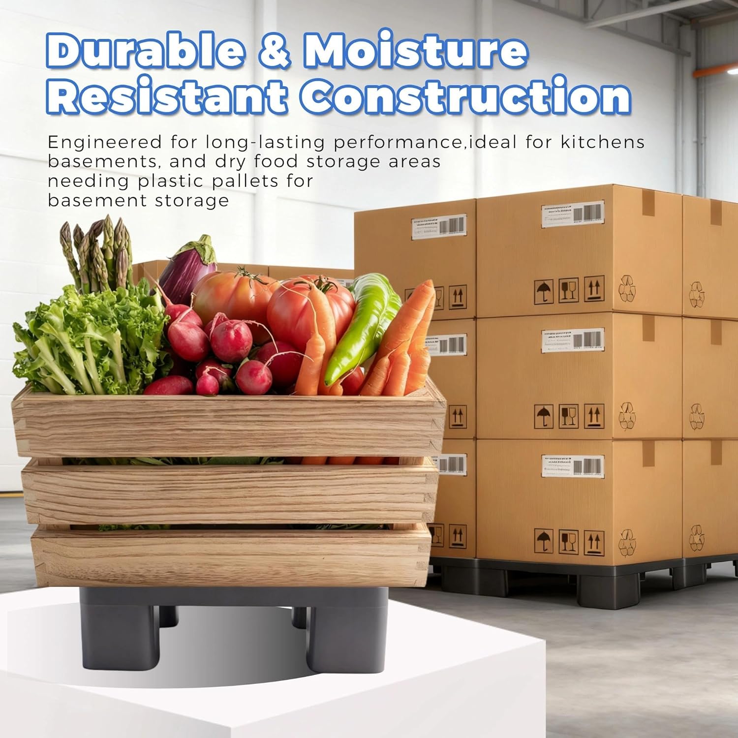 Plastic Dunnage Rack – Heavy-Duty Gray Block Pallet for Basement or Commercial Food Storage, 15.7" x 11.8" x 4.7", 700LBS Load Capacity Plastic Pallets for Dry Floor Organization