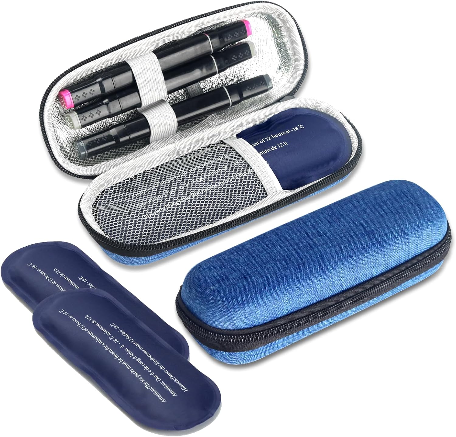 Insulin Cooler Travel Case with 2 Ice Packs, Portable Medication Diabetic Cooler Organizer Bag for Daily Life and Trip Use, Blue