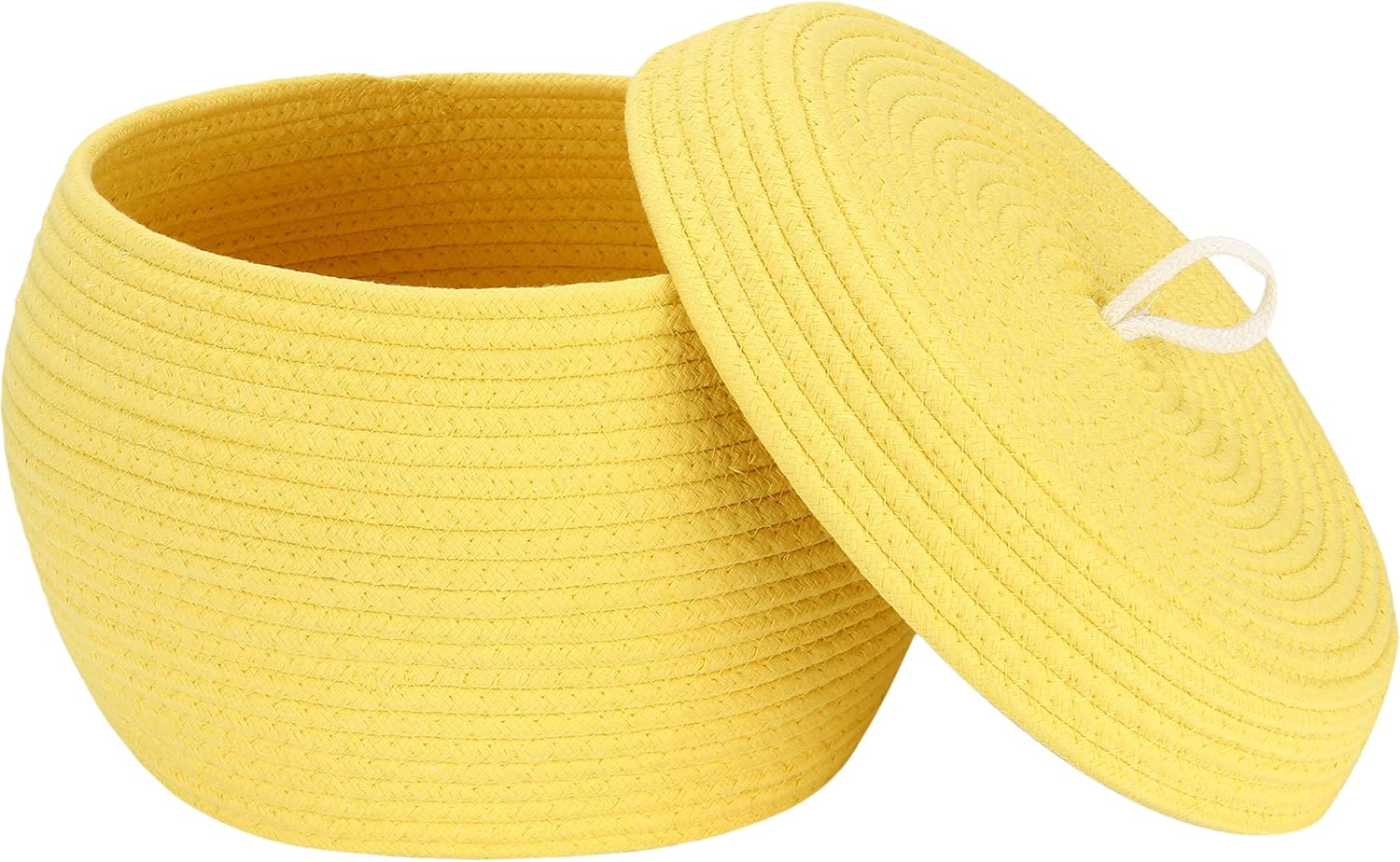 Sea Team Round Cotton Rope Storage Basket with Lid, Decorative Woven Storage Bin, Pot, Caddy, Organizer, Container for Snacks, Towels, Plants, 13 x 9 Inches (Large, Yellow)