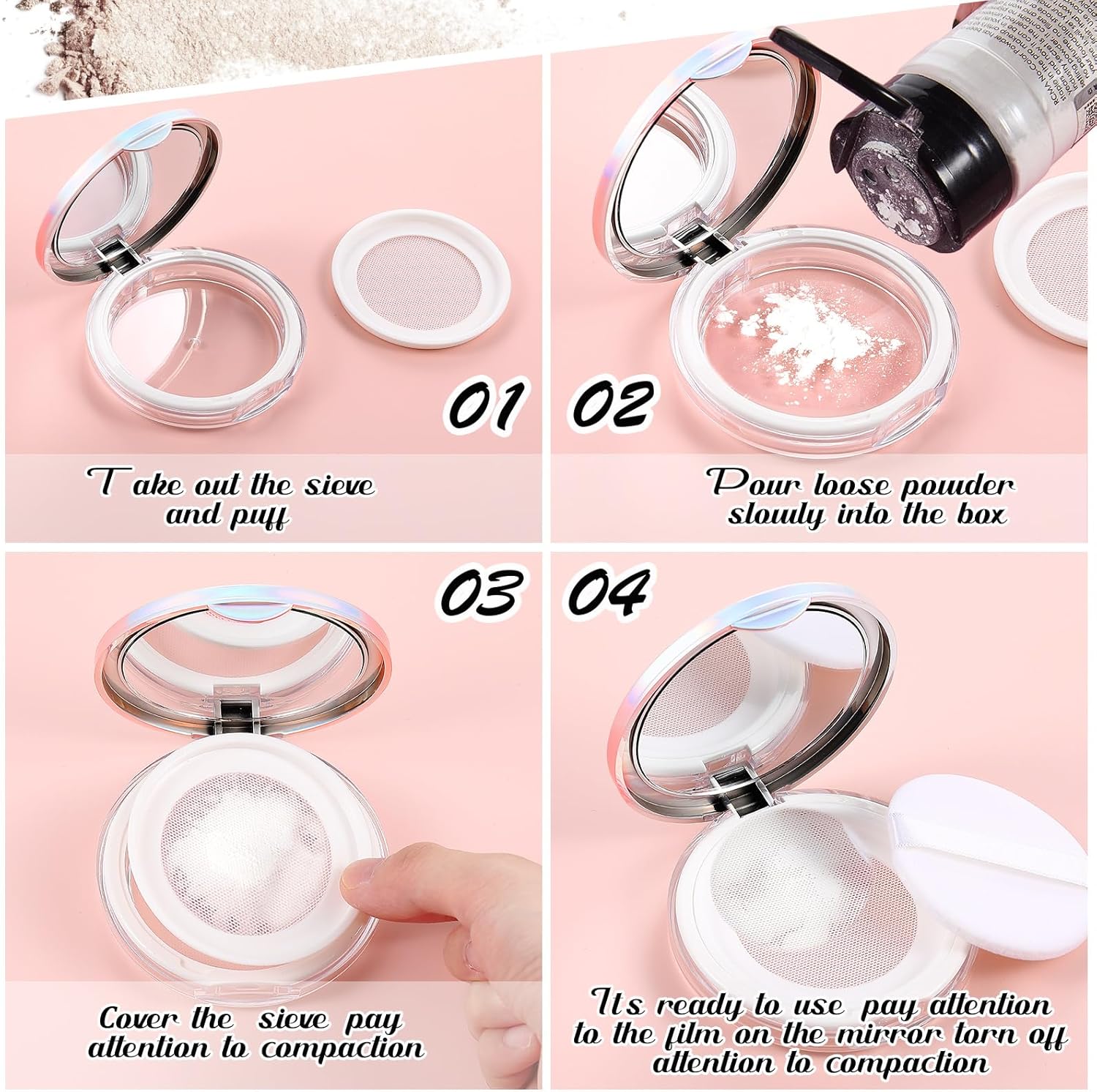 Cunhill 2 Pcs Loose Powder Container with Puff 0.17/0.7 oz Reusable Plastic Empty Case Portable DIY Makeup Powder Container Compact Case with Mirror and Net Sifter(Neon,Black)