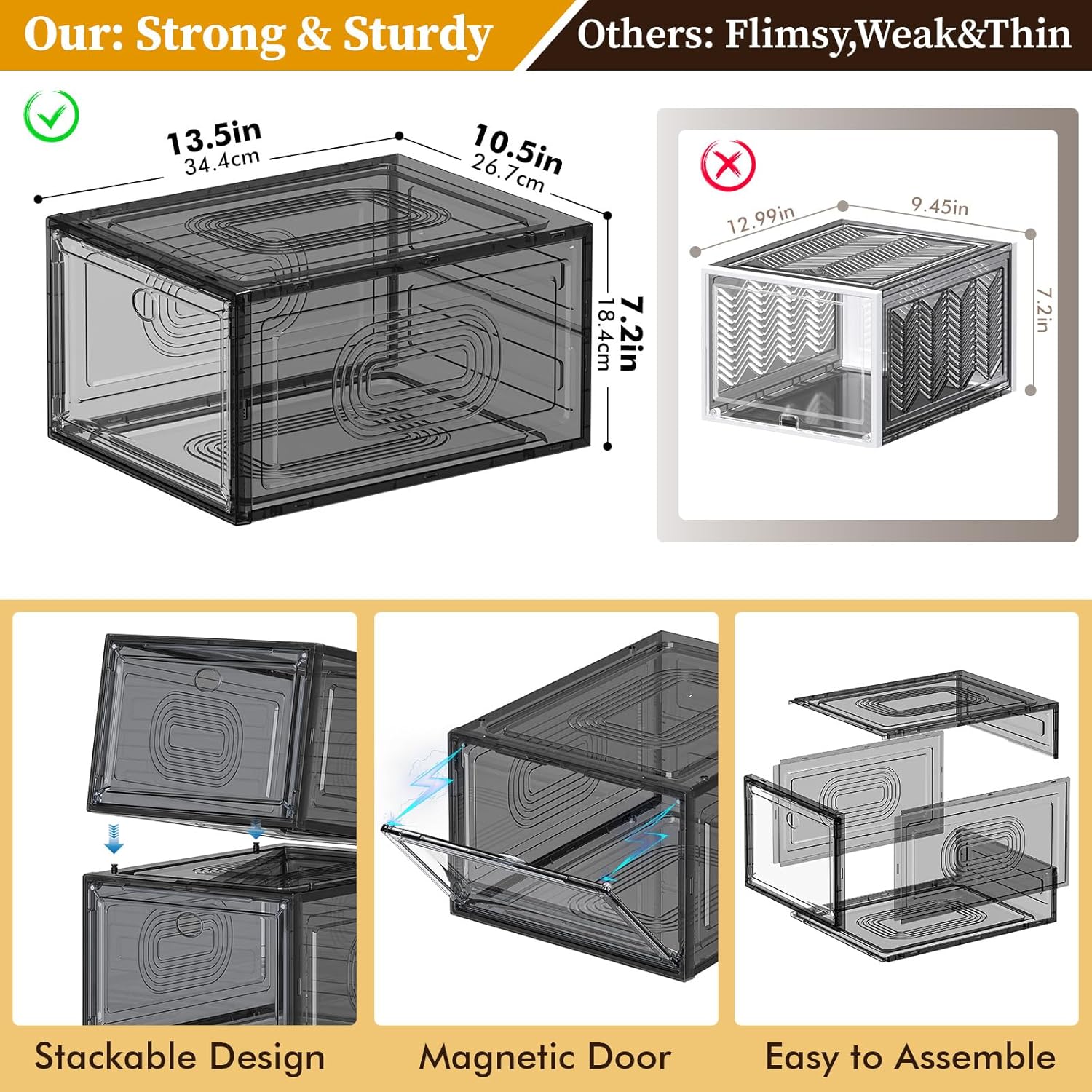 10 Pack Shoe Organizer, Stackable Shoe Box with Magnetic Door, Foldable Space-Saving Shoe Storage for Closet, Entryway, Under Bed, Durable Shoe Cabinet & Rack