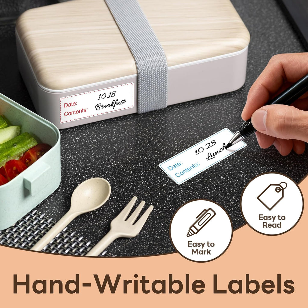 1" x 3" Freezer Labels, 350 PCS Removable Food Storage Stickers, 2 Color Waterproof & Oil-Resistant Write-On Freezer Labels for Kitchen, Refrigerator, Meal Prep, and Containers, TRSTGIX