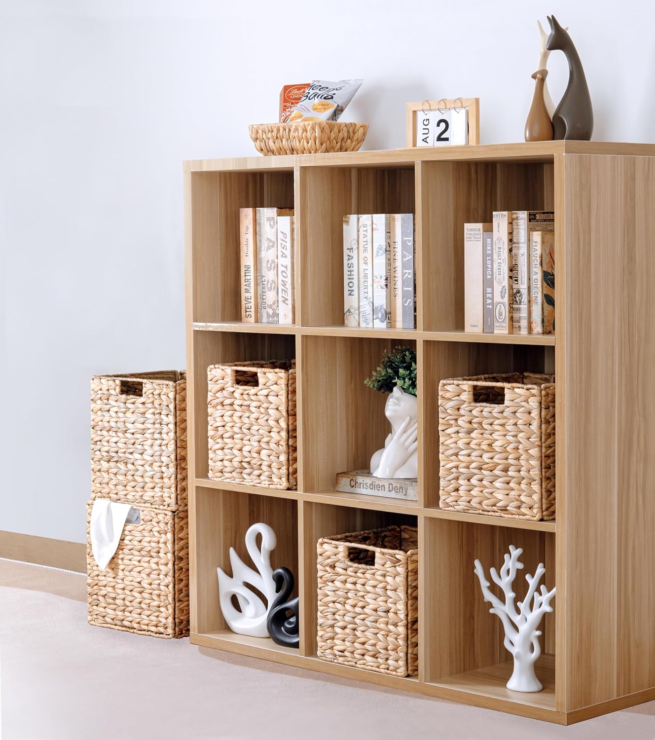 10.5x10.5 Water Hyacinth Storage Baskets, Collapsible Square Wicker Baskets Cube Storage Bins for IKEA Kallax, Set of 3