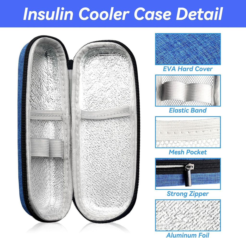 Insulin Cooler Travel Case with 2 Ice Packs, Portable Medication Diabetic Cooler Organizer Bag for Daily Life and Trip Use, Blue