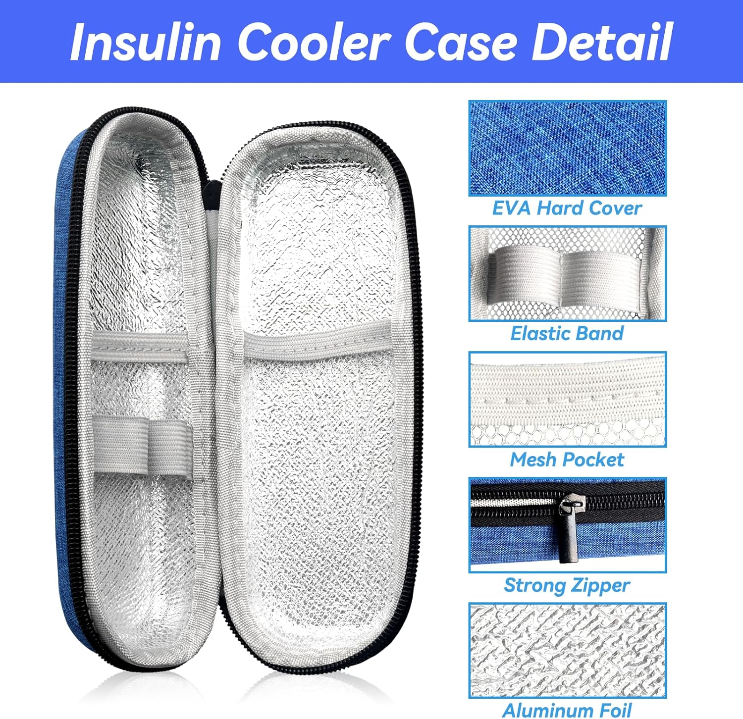 Insulin Cooler Travel Case with 2 Ice Packs, Portable Medication Diabetic Cooler Organizer Bag for Daily Life and Trip Use, Blue