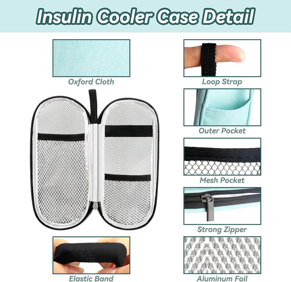 Insulin Cooler Travel Case, Medication Diabetic Cool Organizer Bag with 2 Ice Packs for Daily Life and Trip Use, Green