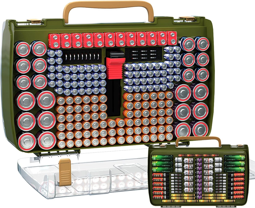 ALCYON Large Capacity 269 Battery Organizer Storage Case with Tester, Double-Side Battery Holder Container for AA AAA AAAA C D 9V Lithium 3V CR123 CR2032 CR1632 18650 Batteries(Box Only) (Green)