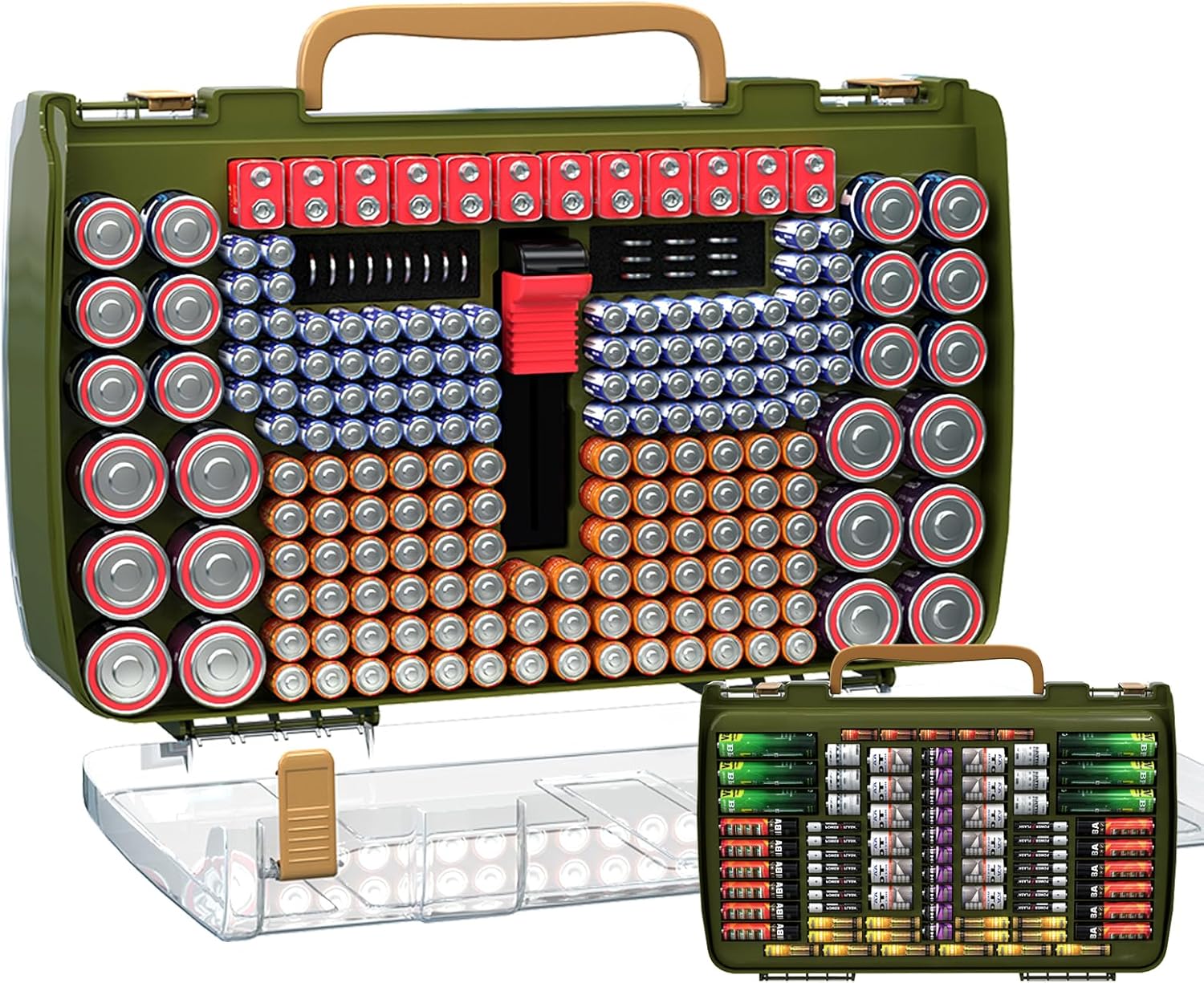 ALCYON Large Capacity 269 Battery Organizer Storage Case with Tester, Double-Side Battery Holder Container for AA AAA AAAA C D 9V Lithium 3V CR123 CR2032 CR1632 18650 Batteries(Box Only) (Green)