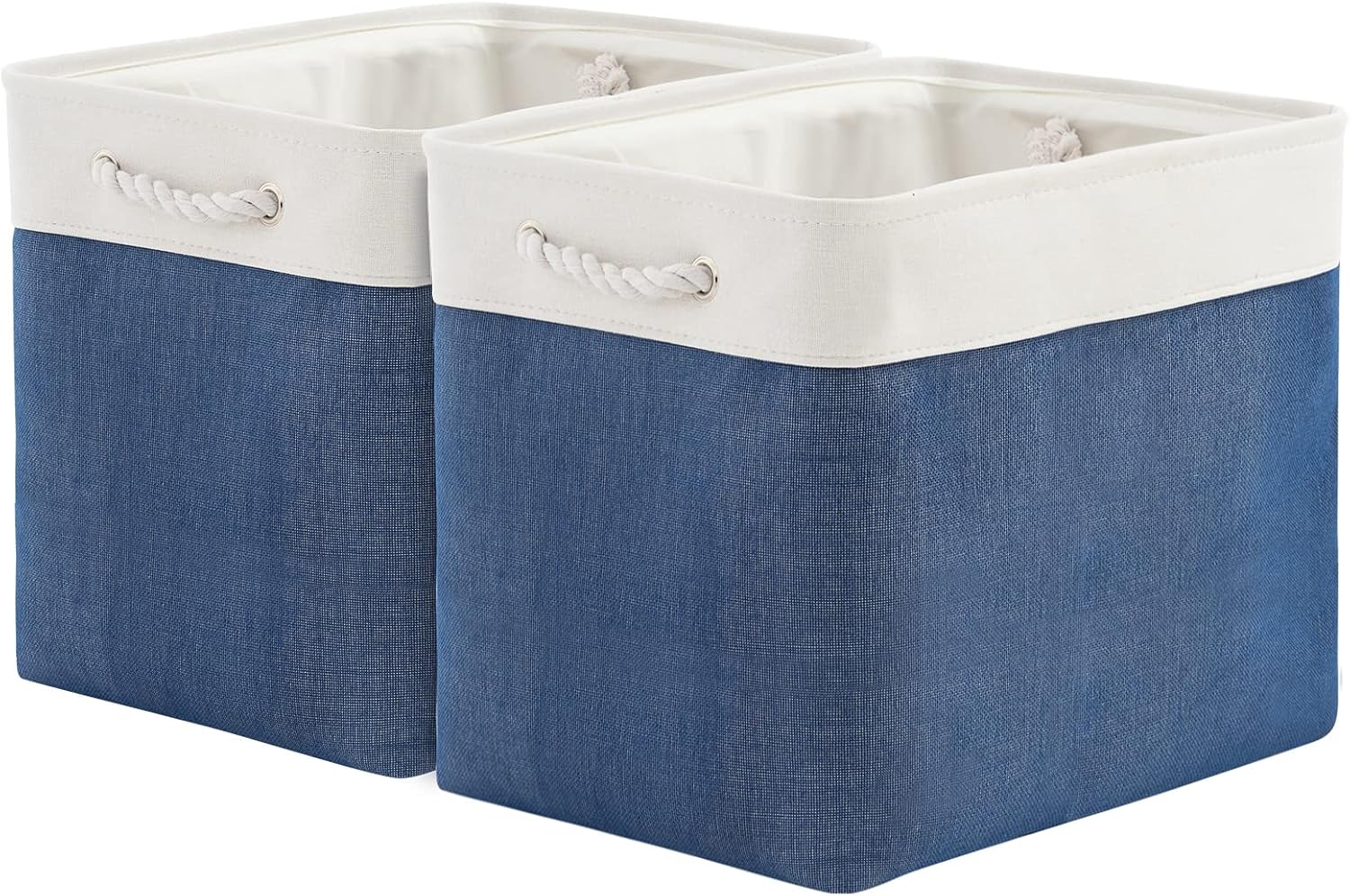 TcaFmac Organization and Storage Basket for Gifts Empty - 16x12x12 inch Large 2 Pack Collapsible Storage Bins for Shelves, Fabric Storage Cubes for Organizing Cloth Toy Kids (White & Jean Blue)