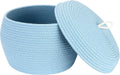 Sea Team Round Cotton Rope Storage Basket with Lid, Decorative Woven Storage Bin, Pot, Caddy, Organizer, Container for Snacks, Towels, Plants, 13 x 9 Inches (Large, Blue)