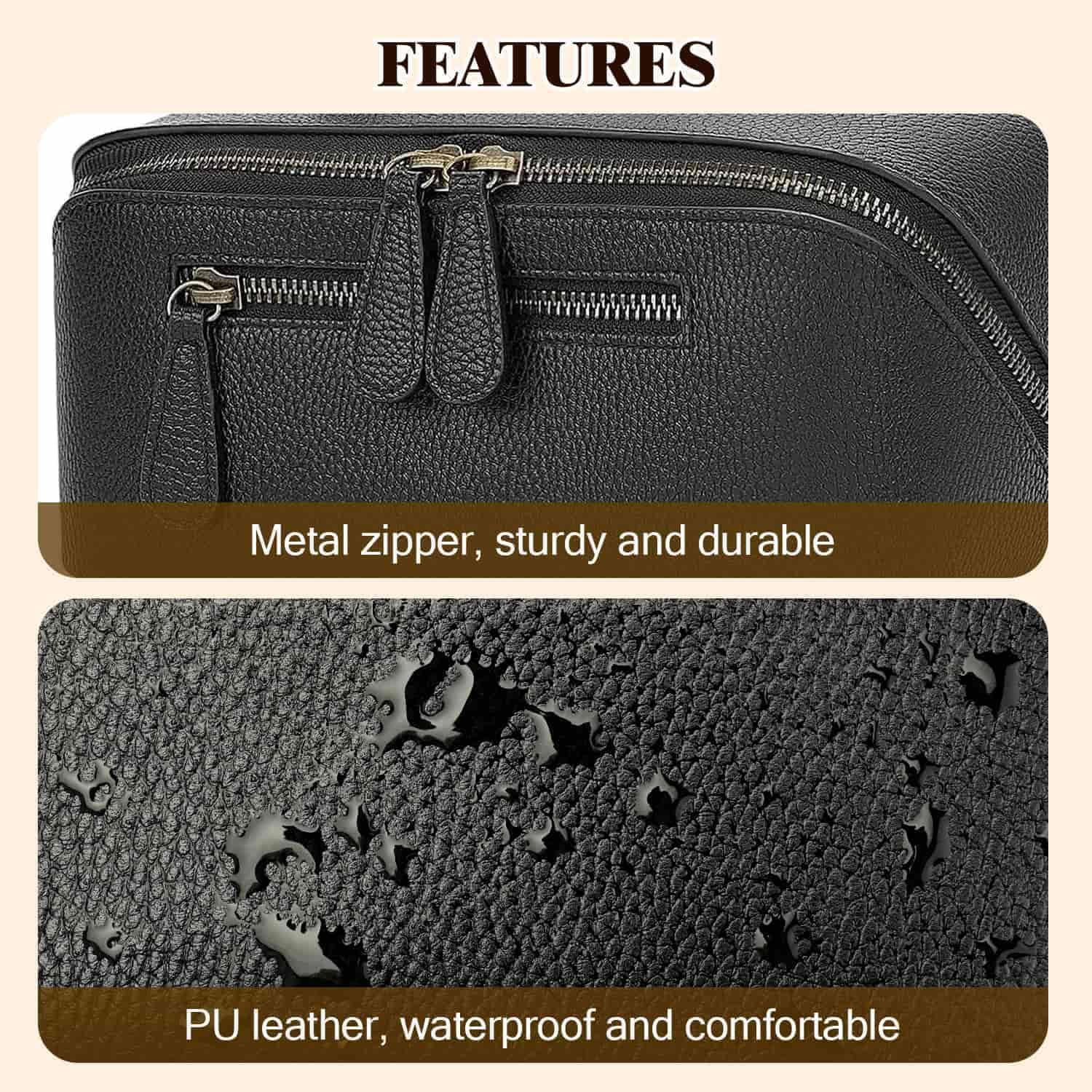 Travel Makeup Bag Large Capacity Cosmetic Bags for Women Waterproof Make up Organizer Toiletry Bag Open Flat Portable with Divider with Handle Pouch (Black, 3L)