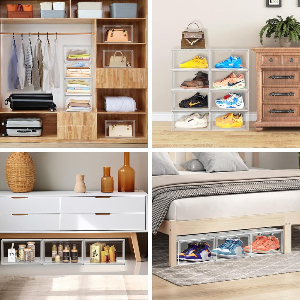 10 Pack Acrylic Shoe Boxes Stackable, Size 12 Clear Shoe Display Cases Plastic Shoe Container Boxes Sneaker Storage Bins