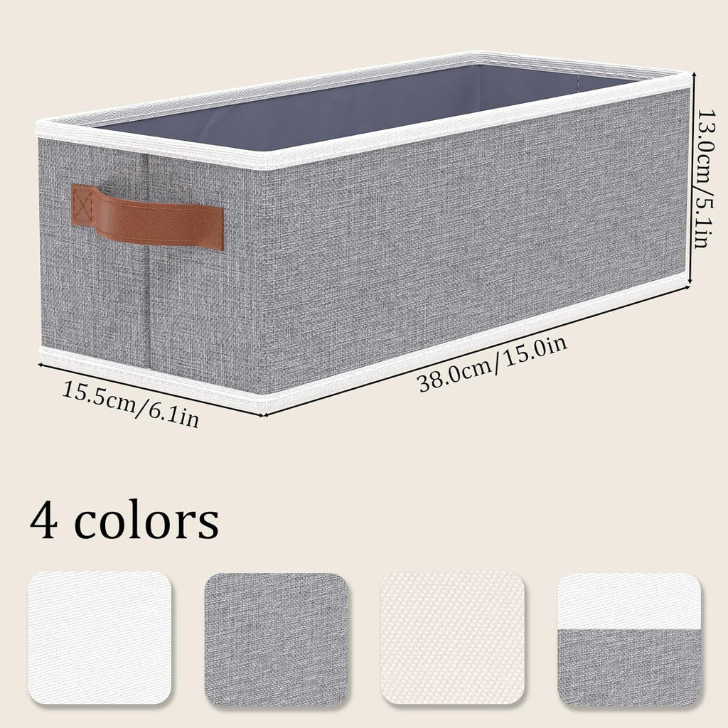 OUTBROS Storage Bins, Foldable Baskets for Organizing, Fabric Boxes With Handles, For bedrooms, living rooms, Shelves, Grey, 15 x 6.1 x 5.1 inch, 6-Pack