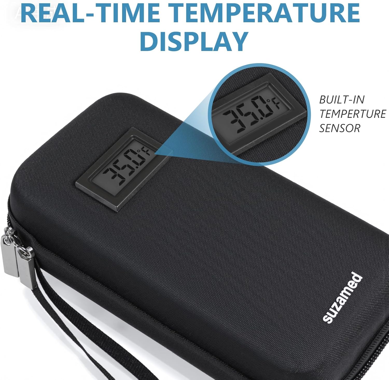 Insulin Cooler Travel Case,EVA Insulation Travel Medicine Kit with Temperature Display for Diabetes Care,Insulin Pen and Other Diabetic Supplies (Black-Temp)