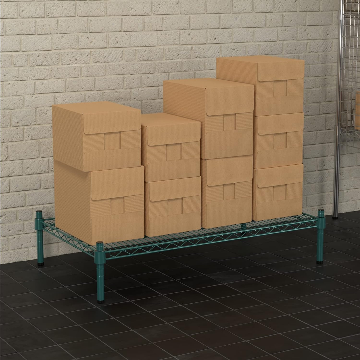21" x 36" NSF Green Wire Stationary Dunnage Storage Rack with 8" Posts Ideal for Commercial Kitchen Home Garage Warehouse Shelters