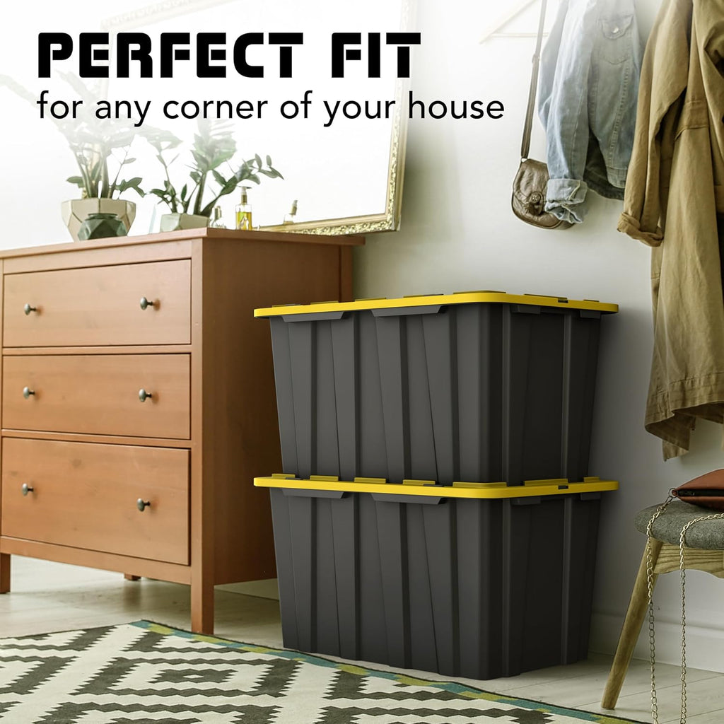 Lifetime Home 4 Pack of Large 17 Gallon Plastic Storage Bin Tote Organizing Container with Secure Latching Lids, Stackable, Extra Strength Clear with Built in Handle - Black and Yellow