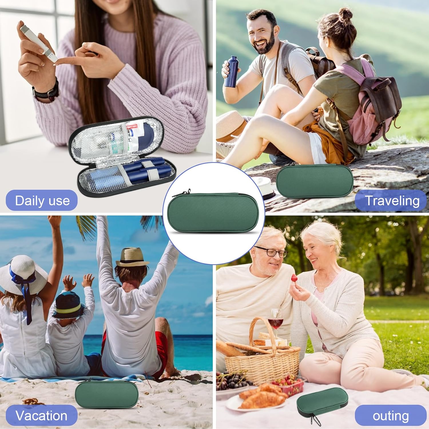 Insulin Pen Cooler Travel Case with TSA Approved Ice Packs,Diabetic Medication Insulated Cool Organizer,Insulin Pen and Other Diabetic Supplies, for the Daily Life and Trip Green