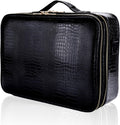 JOURMON Travel Makeup Train Case,Large Capacity Cosmetic Bags for Women,Portable Makeup Bag Organizer with Adjustable Dividers & Shoulder Strap (Crocodile Pattern Black, L)
