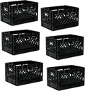 Heavy Duty Plastic Storage Milk Crates, Stackable Utility Organizer Bins, 19x11x13 Inches, 6 Pack, Made in USA, 24 Qt/6 Gallon Capacity (Black)