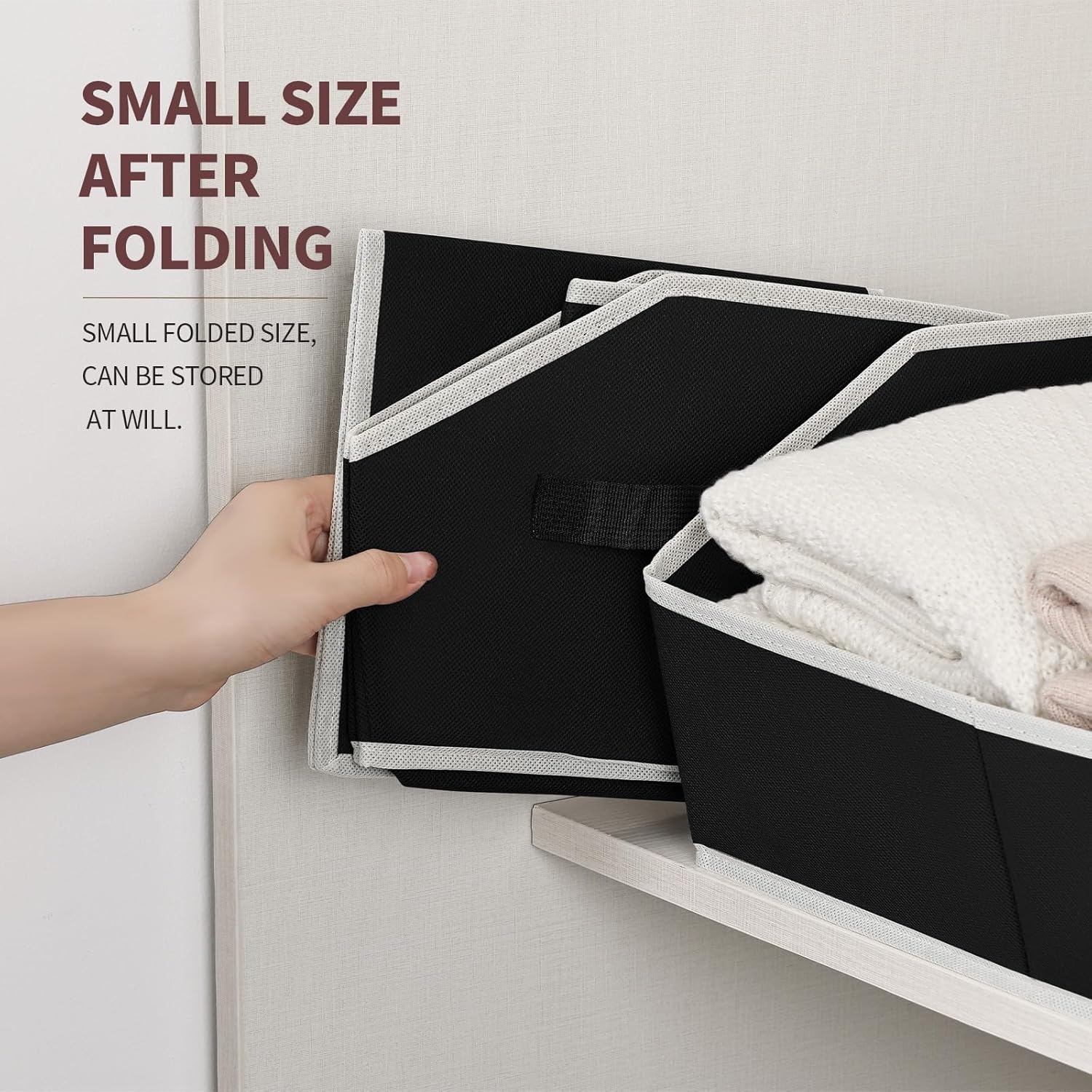 Storage Baskets for Shelves - Trapezoid Cube Storage Organizer Bins, Decorative Storage Baskets with Handles, Large Shelves Organizer for Home, Office, Dorm, Black, 4 Pack