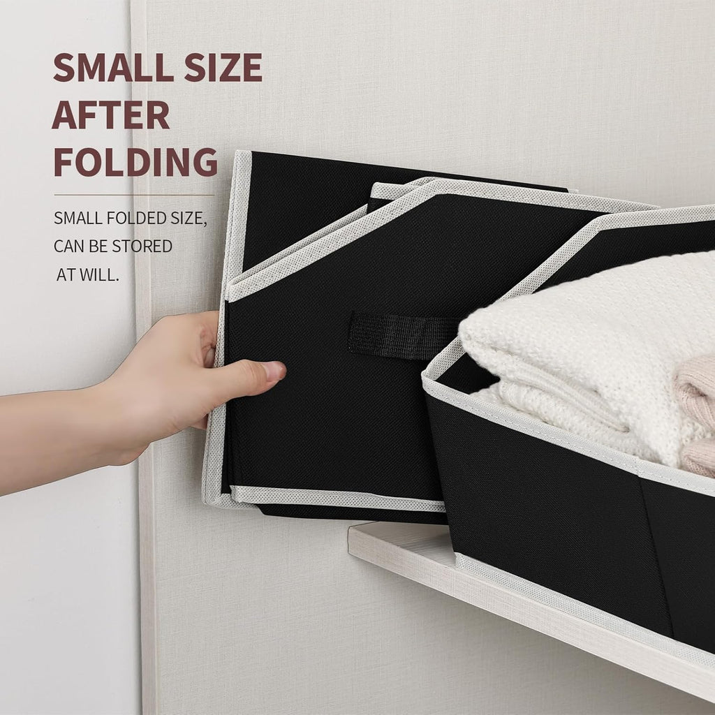 Large Closet Organizers and Storage Bins - 3 Pack Trapezoid Storage Baskets for Shelves, Foldable Fabric Baskets with Handles Ideal for Closet, Basket, Wardrobe and Shelf Storage, Black