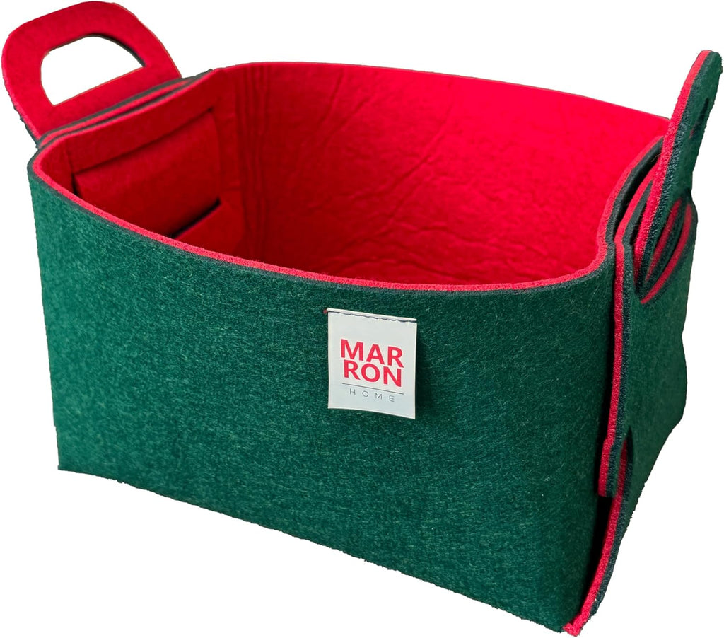 Collapsible Felt Deep Green Red Storage Bin Small 7.1"x5.1"x5.1" – Foldable Basket with Handles for Closet, Toy Storage, Laundry Room Organization, Decorative Storage Baskets for Shelves