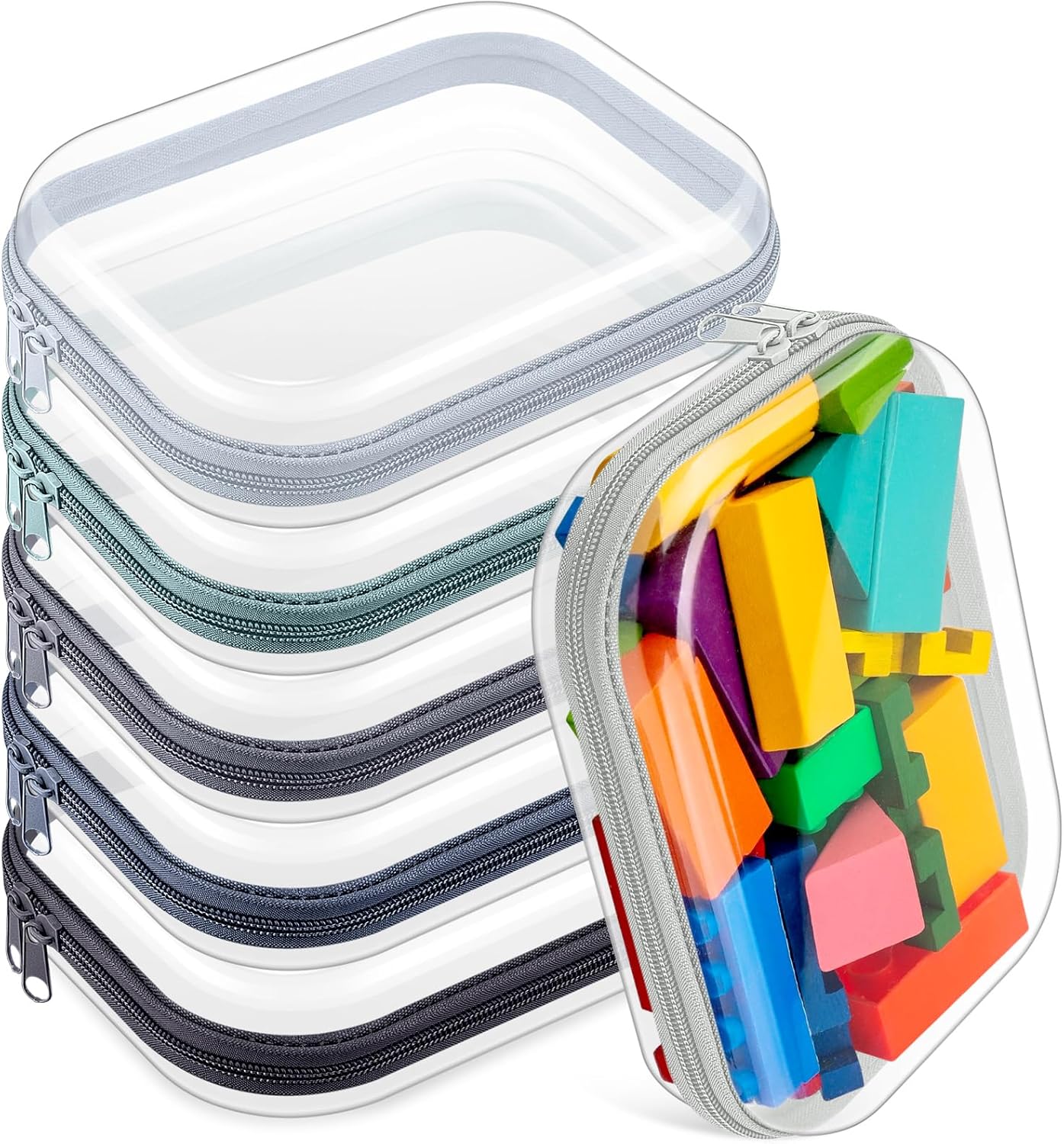 Sanwuta 6 Pcs Clear Hard Zipper Case Hard Plastic Zipper Pouches Transparent Makeup Bag Pencil Pouches for Travel Snacks Christmas Trinket Storage Organizer Box(Blue-green,7.87 x 5.9 x 2 Inch)