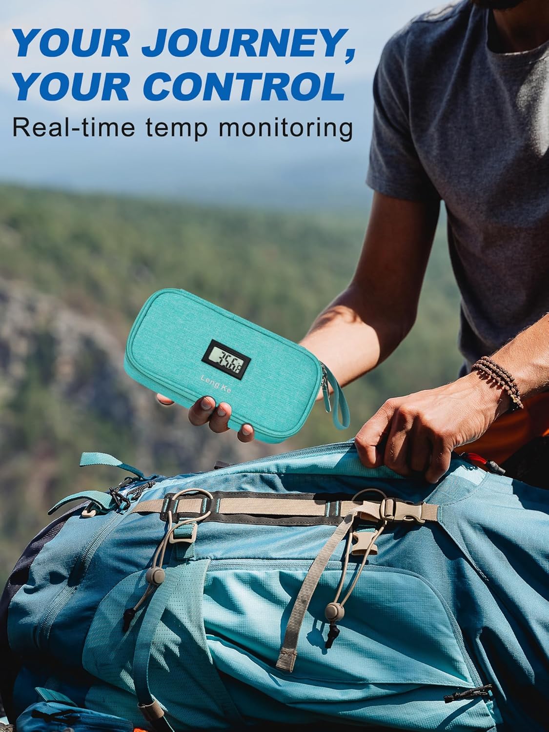 Insulin Cooler Travel Case, TSA Approved Refrigerated Medicine Travel Bag with Protective Ice Brick, Temperature Display Diabetic Medication Cooling Bag for Pen & Vials (Green)