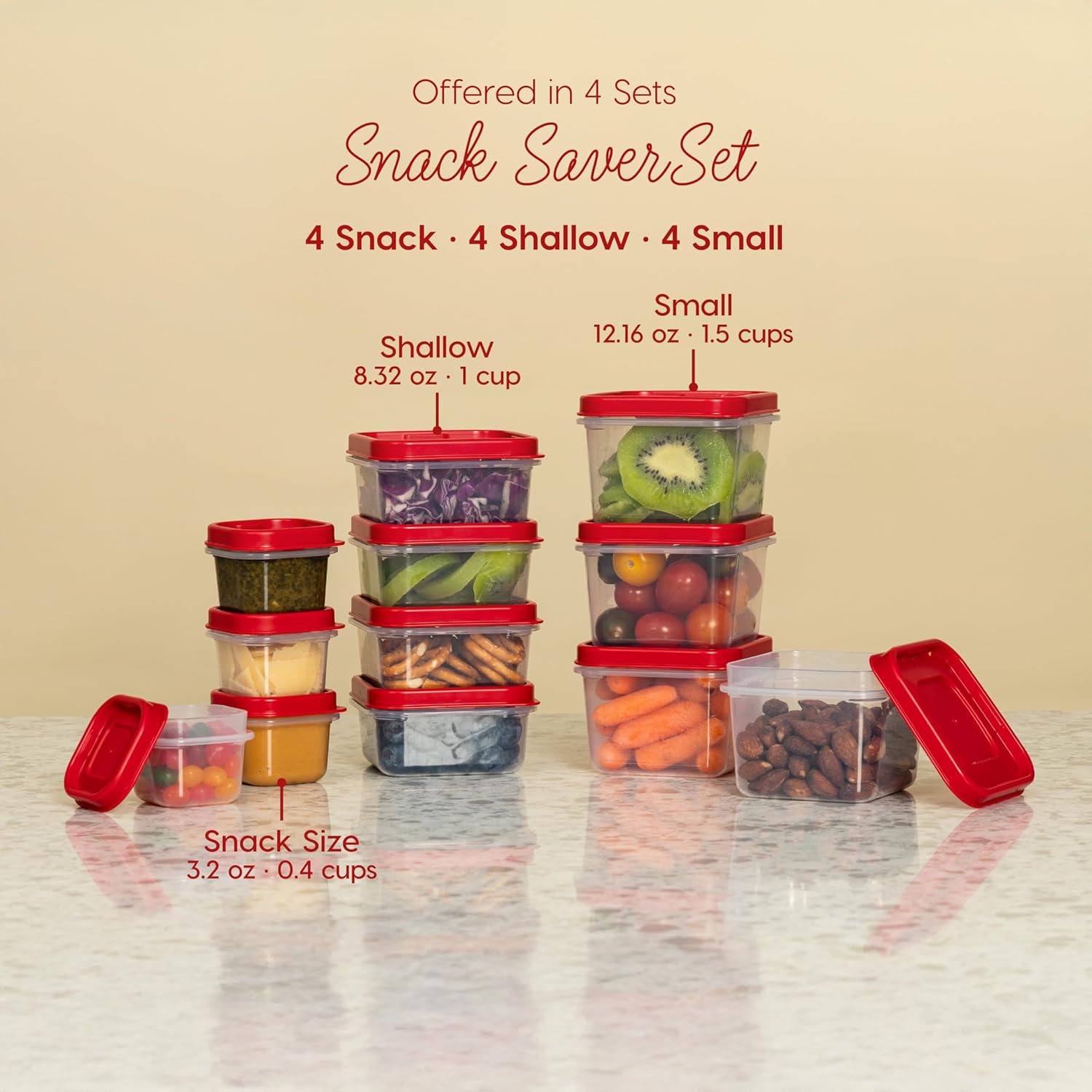 IRIS USA Plastic Food Storage Containers, 24 PC, 12/8/3 Oz Combo Set, 12 Small Containers With Lids, For Sides Snack Fruit Dips Condiments, Microwave Dishwasher Freezer Safe, BPA Free, Clear/Red