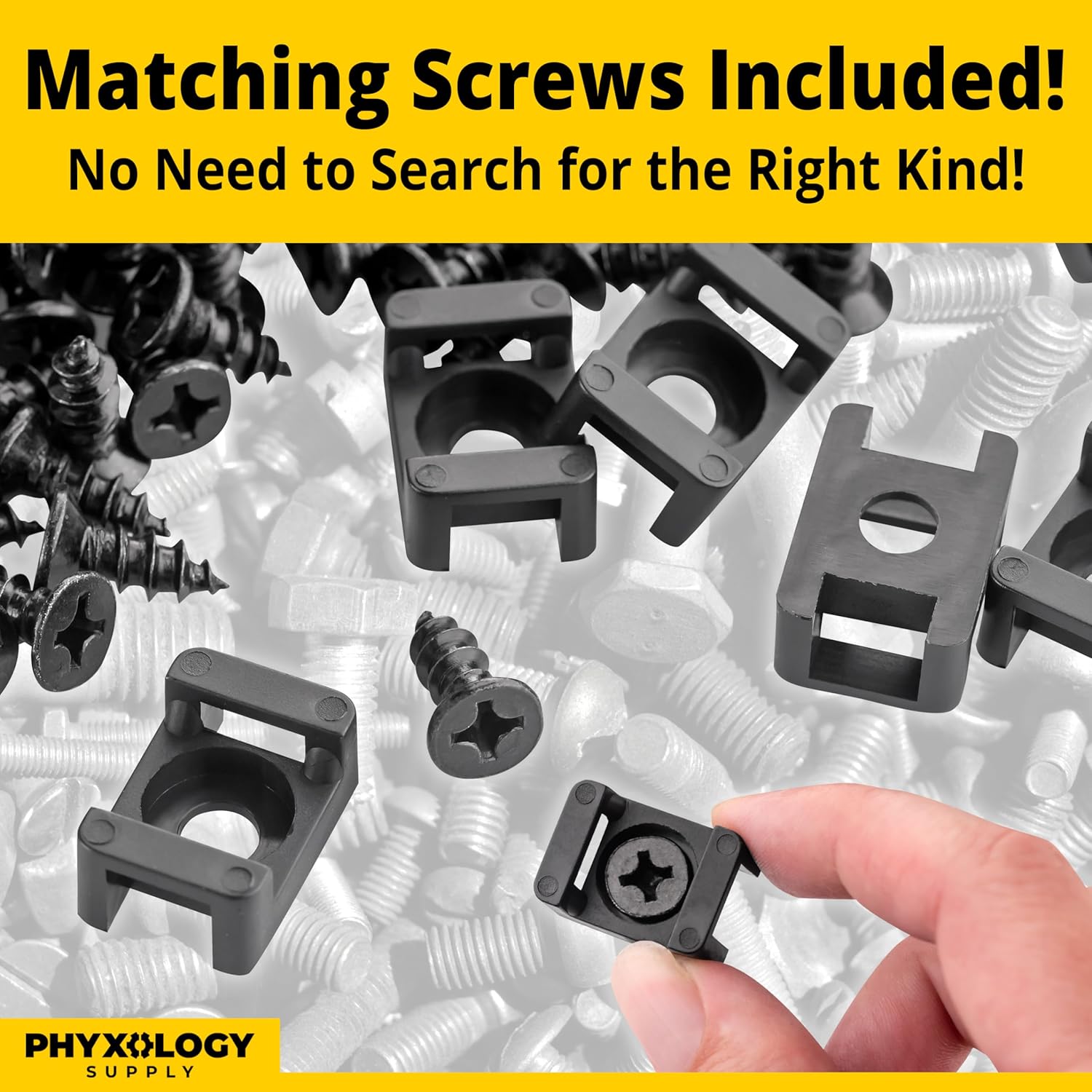 Pro-Grade, Slim, 1x .6 Cable Tie Mounts With Screws 100 Pack. High Strength, Black Zip Tie Bases For Wire Management. Permanently Anchor To Wall, Desk or Baseboard. Run Cords at Your Home or Office